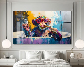 Monkey Bathroom Wall Art, Acrylic Print, Abstract Pop Art Print, Funky Wall Art Prints, Graffiti Print, Funny Wall Art, Tempered Glass Art