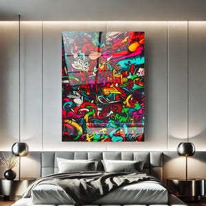 Urban Graffiti Art Print, Glass Wall Art Home Decor, Colorful Street Art Print, Acrylic Art Wall Art, Over The Bed Wall Decor, Teen Boy Gift