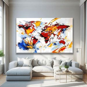 World Map Wall Art Canvas Print, Geography Gifts for Teenagers, Extra Large Wall Art for Living Room, Bedroom Wall Art Over the Bed