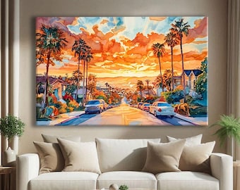 California Wall Art Framed, Los Angeles Art Print, Sunset Wall Art Framed, San Francisco Art Print, Tropical Decor, Above Bed Decor