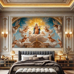 Chuch Wall Decor Over The Bed, Christian Wall Art Print, Bible Wall Art Modern, Catholic Prints, Virgin Mary Painting, Biblical Art Prints