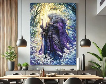 Fantasy Wall Art Canvas, Enchanted Forest Artwork, Whimsical Wall Decor Framed, Mystical Wall Art Vertical, Boys Room Decor