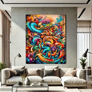 Graffiti-Leinwand-Kunstdruck, trendige Wandkunst gerahmt, Graffiti-Druckkunst, trendige Kunstdrucke, extra große Wandkunst, abstraktes Graffiti-Gemälde