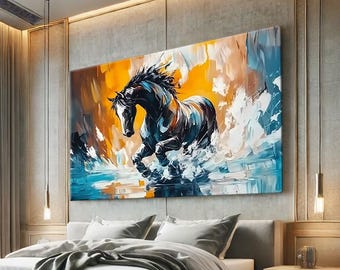 Horse Wall Art Canvas Abstract, Wildlife Prints Framed Large, Statement Wall Decor, Equestrian Wall Art Horizontal, Equine Art Print