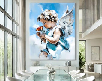 Cherub Wall Art Framed, Angel Art Print Abstract, Celestial Wall Decor Framed, Christian Wall Art Modern, Spiritual Wall Decor Living Room