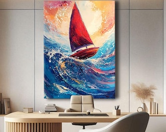 Sailboat Wall Art Vertical, Ocean Art Print Framed, Nautical Wall Decor Canvas, Boat Wall Art Aesthetic, Beach House Decor