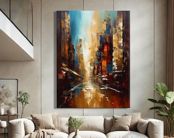 NYC Wall Art Canvas, Cityscape Painting Print Landscape, New York City Decor, New York Canvas Wall Art, Bedroom Wall Art Over The Bed