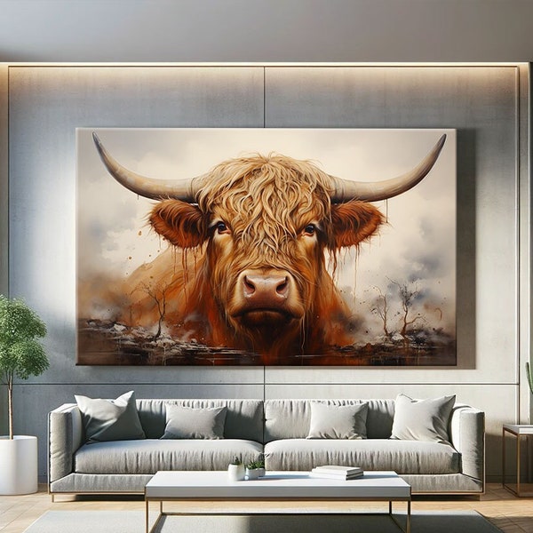 Highland Cow Canvas Wall Art, Rustic Canvas Wall Art, Farmhouse Art Wall Decor, Woodland Animal Prints Art, Bedroom Wall Art Over The Bed