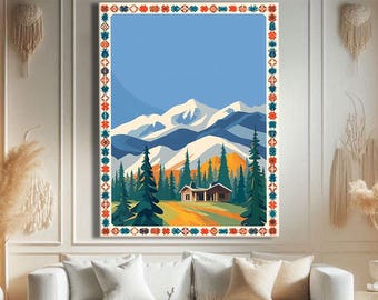 Cabin Wall Art Print, Cottage Core Decor Home, Lodge Decor Wall, Alpine Wall Art Framed, Rustic Wall Art Canvas, Cozy Art Print