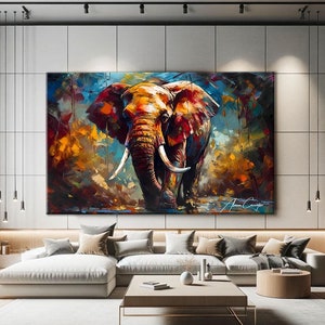 Elephant Wall Decor Living Room, Pop Art Wall Art Canvas, Extra Large Wall Art Abstract, Elephant Picture Frame, Abstract Animal Painting