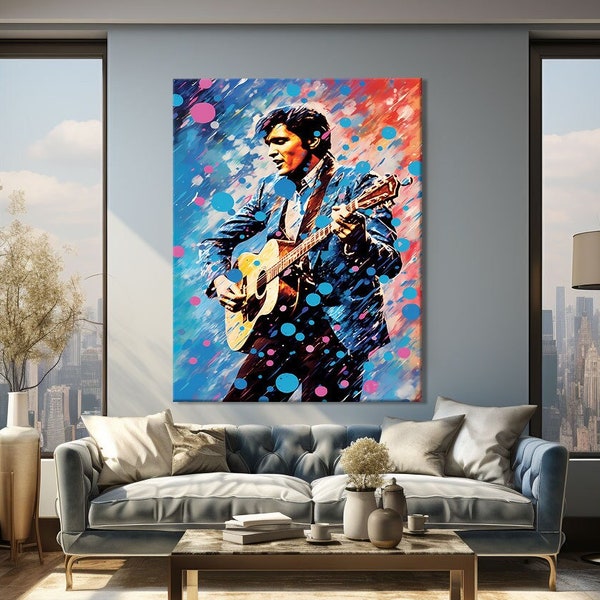 Elvis Wall Art, Music Studio Decor, Abstract Colorful Canvas, Music Wall Art Prints, Elvis Presley Gifts, Musician Canvas Art, Over Bed Art