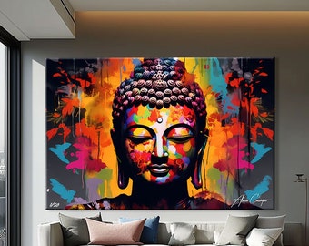 Buddha Canvas Painting, Modern Pop Art Print, Modern Buddha Art, Pop Art Painting Original, Buddha Wall Decor Over The Bed, Above Bed Art