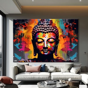 Buddha Canvas Painting, Modern Pop Art Print, Modern Buddha Art, Pop Art Painting Original, Buddha Wall Decor Over The Bed, Above Bed Art