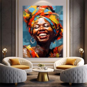 Afrikaanse wandkunstprints, Afrikaanse vrouw schilderkunst, Afro-Amerikaanse kunstprints, jubileumcadeau voor hem, extra grote wandkunst abstract