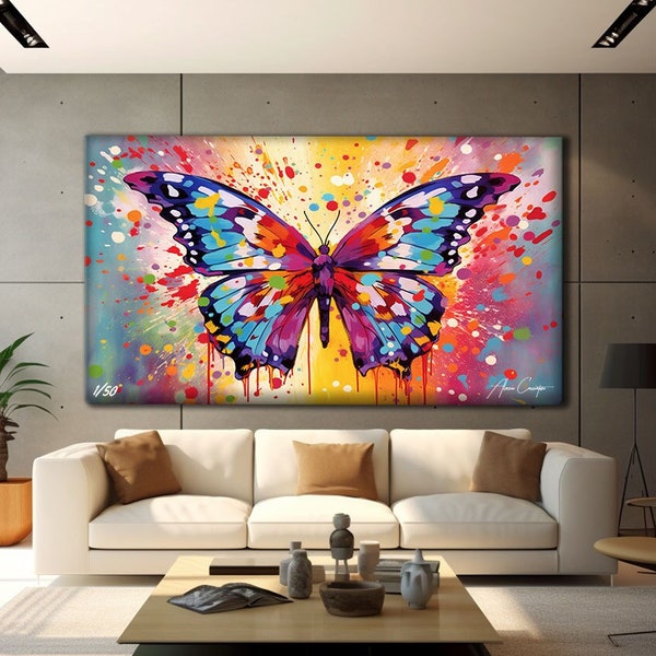 Butterfly Wall Art Framed, Butterfly Canvas Painting, Above Bed Decor Modern, Colorful Butterfly Art Print, Colorful Abstract Art Prints