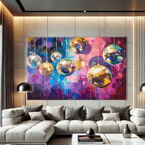 Disco Ball Wall Art Pink, Bar Cart Decor, Funky Wall Art Prints, Preppy Wall Decor, Colorful Abstract Art Print, Disco Ball Art Print