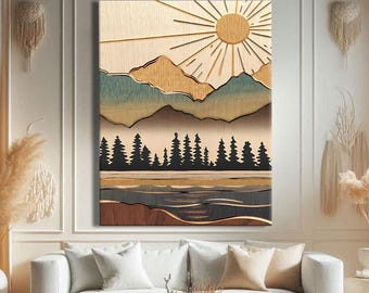 Mountain Wall Art Framed Vertical, Forest Art Print Modern, Cabin Wall Decor Vintage, Scandinavian Wall Art Minimalist, Rustic Wall Decor