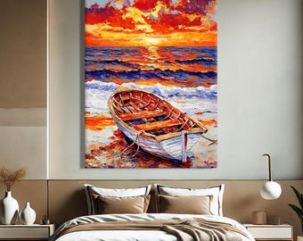 Coastal Wall Art Abstract, Beach Prints Canvas, Abstract Sunset Art Vertical, Ocean Wall Decor Large, Nautical Wall Art Framed
