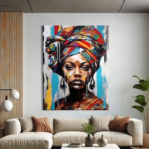 African American Art Prints Framed, Colorful Wall Art Abstract Large, African Painting Canvas, Black Woman Art Print, Above Bed Wall Decor