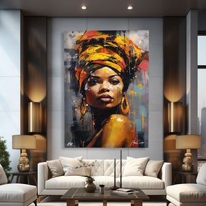 African American Wall Art For Living Room, Large Abstract Painting Canvas, African Canvas Art, Black Woman Painting Art, Above Bed Wall Art