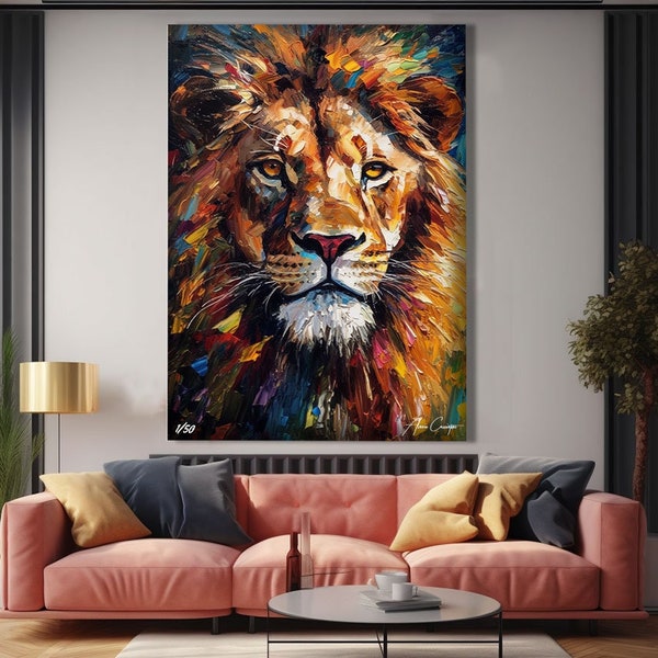 Colorful Lion Painting, Trendy Wall Art Print, Large Abstract Art Canvas, Lion Canvas Wall Art, Trendy Wall Prints, Lion Painting Colorful