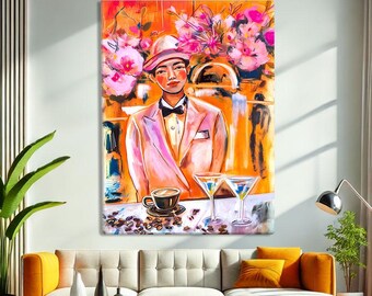 Espresso Martini Wall Art Framed, Bar Cart Decor Aesthetic, Cocktail Print Art, Light Pink Wall Art, Home Bar Decor Modern