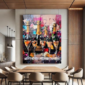 Diseño de pared de champán, impresión artística de vidrio templado para pared, impresión abstracta de champán, decoración de bar para el hogar, impresión artística de vidrio de colores acrílico