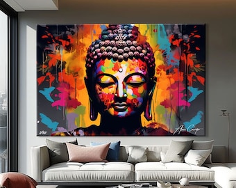 Buddha Canvas Painting, Modern Pop Art Print, Modern Buddha Art, Pop Art Painting Original, Buddha Wall Decor Over The Bed, Above Bed Art