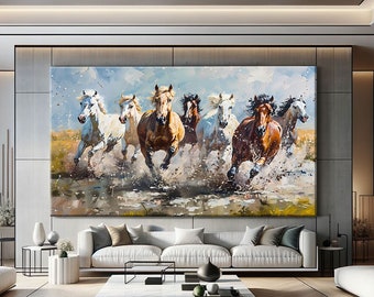 Running Horses Art Print, Abstract Animal Art Print, Wild Animal Painting Print, Horse Canvas Wall Art, Housewarming Gift First Home