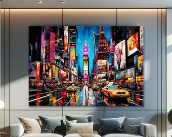 Abstract Pop Art Wall Art Framed, NYC Canvas Wall Art, Urban Street Art Painting, New York City Pop Art Wall Prints, Cityscape Wall Art