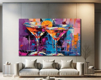 Cocktail Wall Art Print, Modern Bar Decor For Home Bar, Large Canvas Abstract Painting, Alcohol Prints With Frame, Cocktail Lover Gift