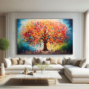 Tree of Life Wall Art Large, Meditation Decor, Hallway Wall Art, Bright Canvas, Statement Wall Art Living Room