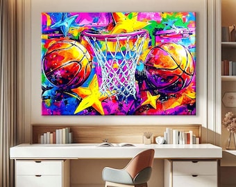 Basketball Wall Art Colorful, Pop Art Prints Modern, Teen Boy Room Decor, Playroom Wall Art Canvas, Street Art Print