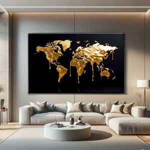 World Map Canvas Wall Art World, Map Of The World Wall Art, Large World Map Print Framed, Map Of The World Art Print, Gold Wall Art Bedroom