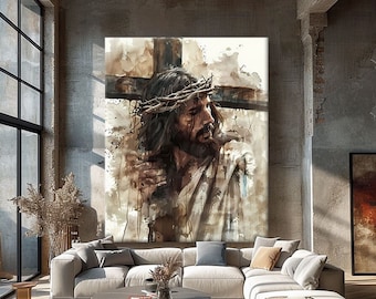 Abstract Christian Art Modern, Large Religious Wall Art Framed, Jesus Painting Canvas, Christianity Wall Art, Abstract Religious Art Print