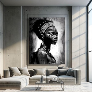 Stampe africane in bianco e nero, Stampa artistica da parete africana, Stampa artistica di donna nera, Pittura di donna africana, Regalo per la fidanzata, Decorazione sopra il letto