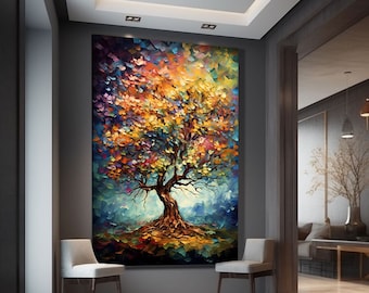 Extra Large Abstract Wall Art Print, Tree Of Life Canvas Print Yggdrasil Wall Art, Abstract Tree Of Life Prints, Above Bed Decor Trendy