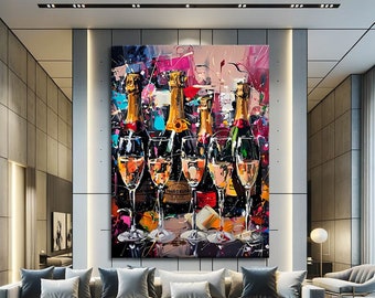 Champagne Wall Art Print, Alcohol Prints, Bar Wall Decor, Large Abstract Wall Art Canvas, Oversized Wall Art Abstract, Bar Canvas Art