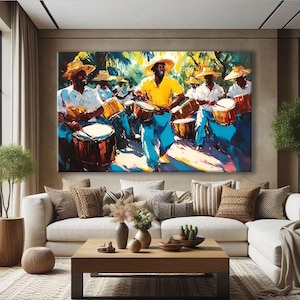 Caribbean Wall Art Canvas, Abstract Afro Art Print, Music Room Decor Men, Bright Tropical Art Prints, Exotic Art Prints