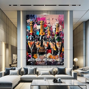 Champagne Wall Art Print, Alcohol Prints, Bar Wall Decor, Large Abstract Wall Art Canvas, Oversized Wall Art Abstract, Bar Canvas Art