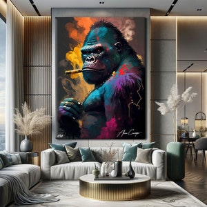 Decorazione per la casa con scimmie, stampa da parete con gorilla incorniciata, stampa su tela Pop Art, dipinto di animali colorati, dipinto di scimmie su tela, decorazione per la casa Pop Art