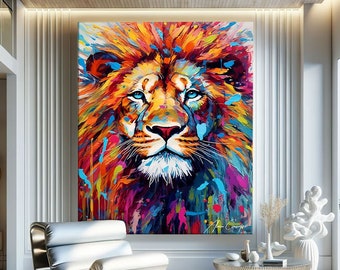 Lion Wall Art Decor, Modern Pop Art Print, Large Colorful Wall Art Prints, Modern Prints Wall Art, Abstract Animal Art Print, Above Bed Art