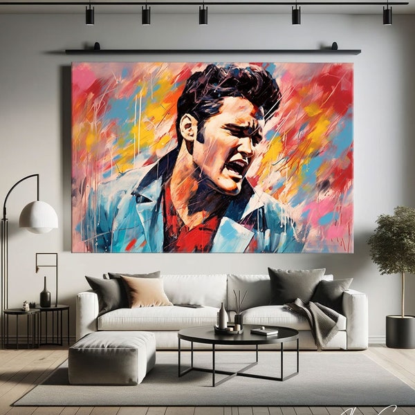 Elvis Wall Art, Rock N Roll Wall Art, Elvis Presley Print, Colorful Abstract Canvas Art, Music Art Canvas, Studio Wall Art, Music Room Decor