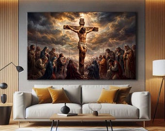 Crucifixion Wall Art Canvas, Jesus Art Print, Biblical Wall Art Framed, Christian Prints For Wall, Faith Based Decor For Home