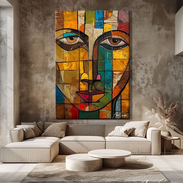 Cubism Wall Art, Abstract Geometric Wall Art Prints, Female Portrait Painting, Cubist Art Print, Housewarming Gift New Home, Above Couch Art