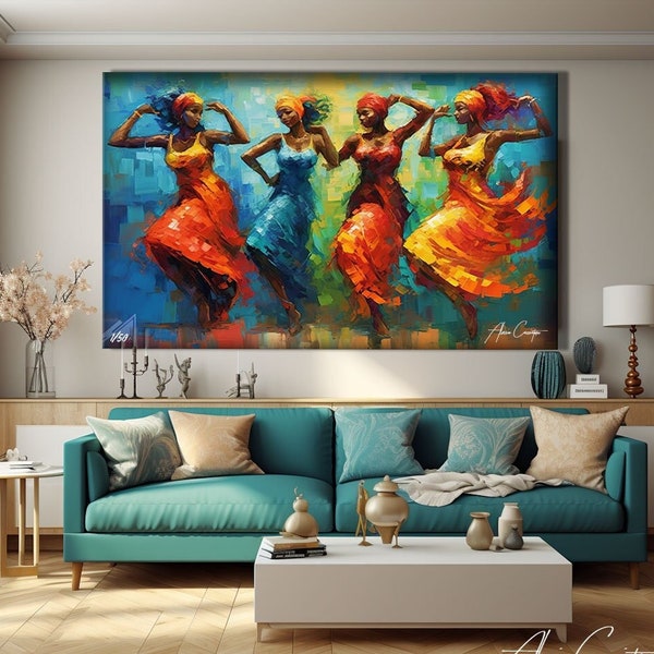 African Wall Art Canvas, African Women Painting Abstract, African American Art Poster, Anniversary Gift For Him, Wall Art Prints Trendy Blue