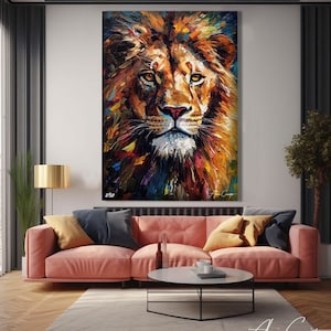 Colorful Lion Painting, Trendy Wall Art Print, Large Abstract Art Canvas, Lion Canvas Wall Art, Trendy Wall Prints, Lion Painting Colorful