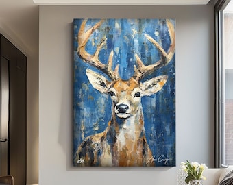Deer Canvas Wall Art, Abstract Animal Art Frame, Deer Wall Decor, Animal Painting Canvas, Deer Print Wall Art, Extra Large Wall Art Abstract