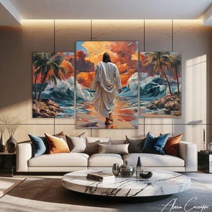 3 Piece Christian Wall Art, Three Set Art Print, Catholic Wall Decor, Modern Jesus Art Print, Triptych Wall Art Large, Holy Spirit Art