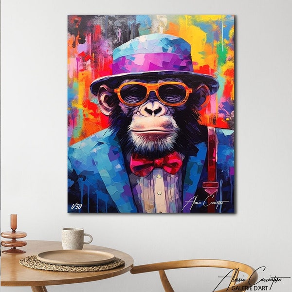 Colorful Monkey Painting, Abstract Modern Art Print, Animal Canvas Wall Art, Monkey Canvas, Colorful Abstract Art Framed, Above Bed Decor